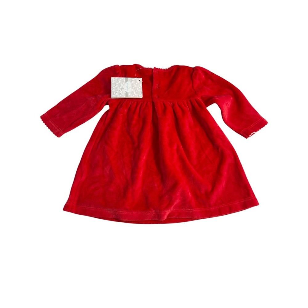 Kissy Kissy Red Velour Scalloped Trim Empire Waist Dress 3-6 Months NWT